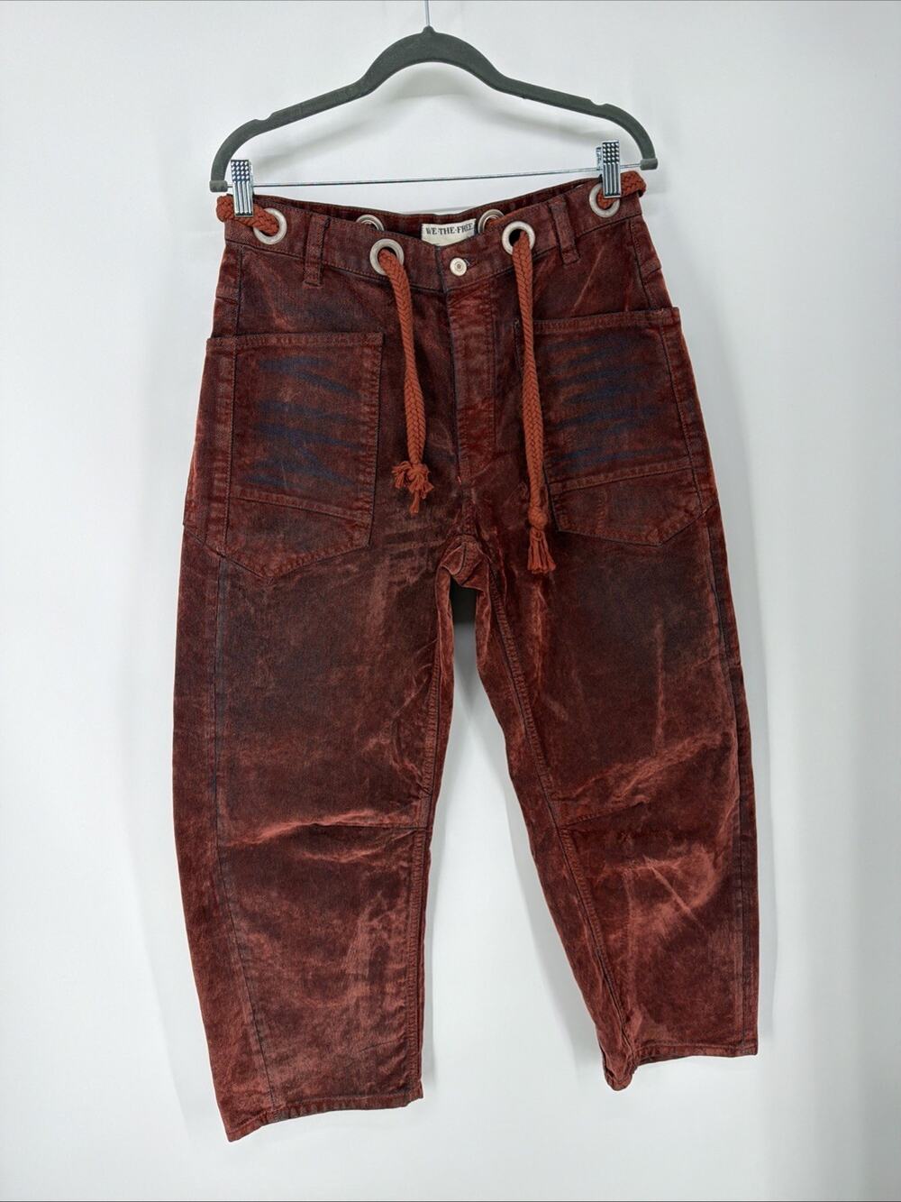 We the Free Moxie Flocked Pull On Barrel Jeans Red Velvet Rope Tie Size Size 27